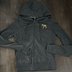 PINK Victoria's Secret Charcoal Hoodie with Gold Dog Emblem barely worn